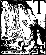 Letter "T" with pagan worshippers